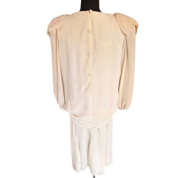 Vintage Bernadette Cream Pearl Shoulder Dress Size 14 – Made in USA - Picture 6 of 9